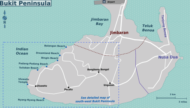 Map of the Bukit Peninsula and its beaches.